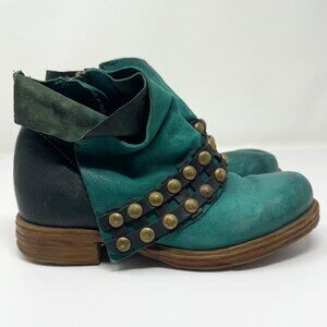 A.S. 98 Green Leather Studded Ankle Boots EU 37